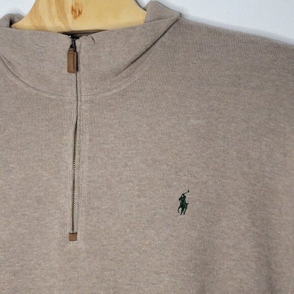Polo Ralph Lauren 3X Big Tan Quarter Zip‎ Long Sleeve Pullover Sweater Men's 3XB - Picture 3 of 4